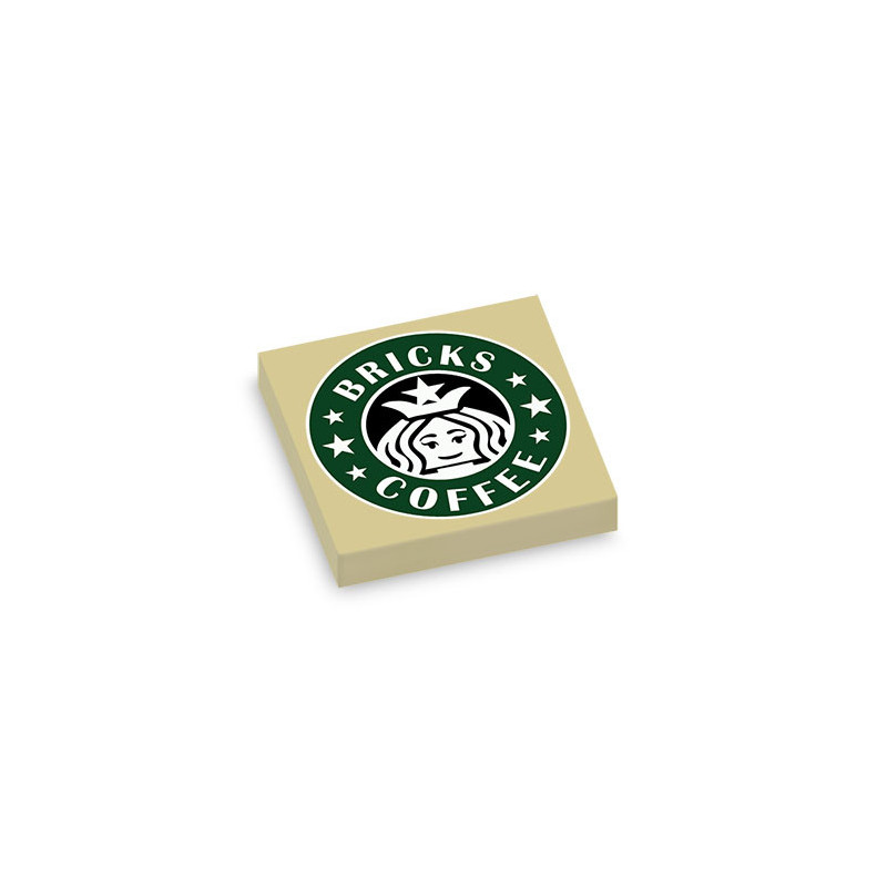 Logo enseigne "Bricks Coffee imprimé sur Brique plate Lego® 2X2 - Beige