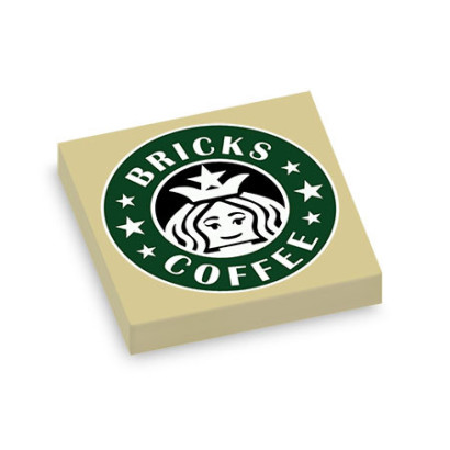 Logo enseigne "Bricks Coffee imprimé sur Brique plate Lego® 2X2 - Beige