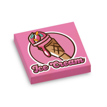 "Ice Cream" sign printed on Lego® 2X2 tile - Dark Pink