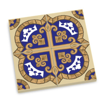 Tiles / Earthenware Medieval style printed on Brick Lego® 2X2 - Tan