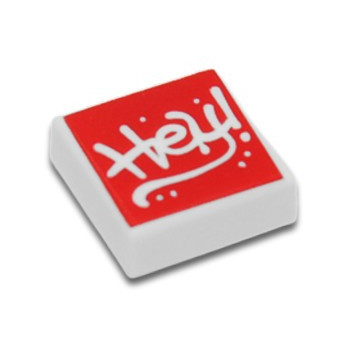 LEGO 3070 PLATE 1X1 IMPRIME "HEY" - BLANC