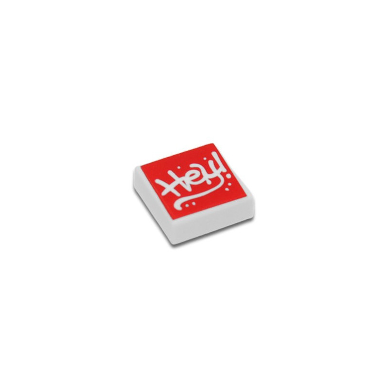 LEGO 3070 PLATE 1X1 IMPRIME "HEY" - BLANC