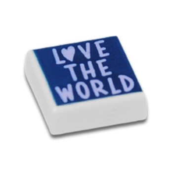 LEGO 6421363 PLATE 1X1 PRINTED "LOVE THE WORLD" - WHITE