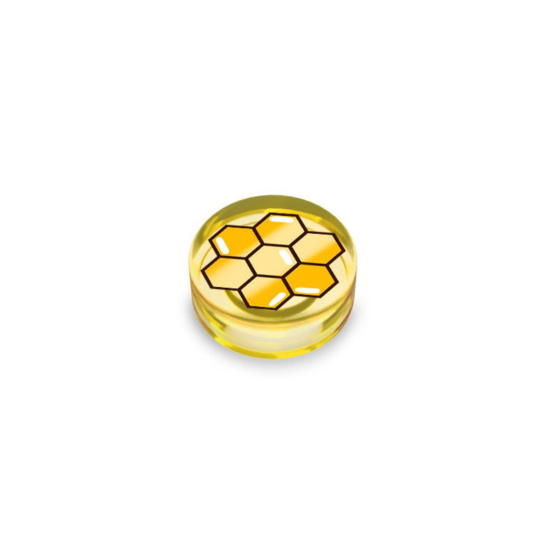 Alvéoles de Miel imprimées sur brique Lego® 1x1 ronde - Jaune transparent