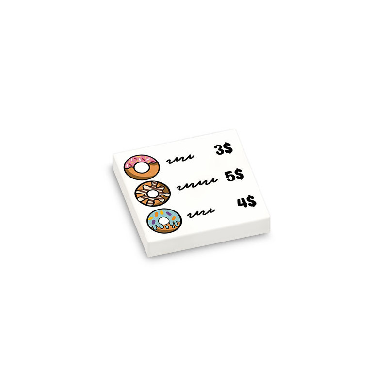 Panneau Donuts imprimé sur Brique Lego® 2X2 - Blanc