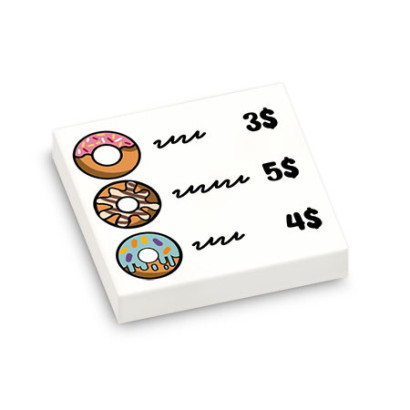 Panneau Donuts imprimé sur Brique Lego® 2X2 - Blanc