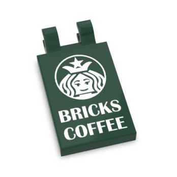 "Bricks Coffee" Sign Printed on 2X3 Lego® Brick with Hook - Earth Green