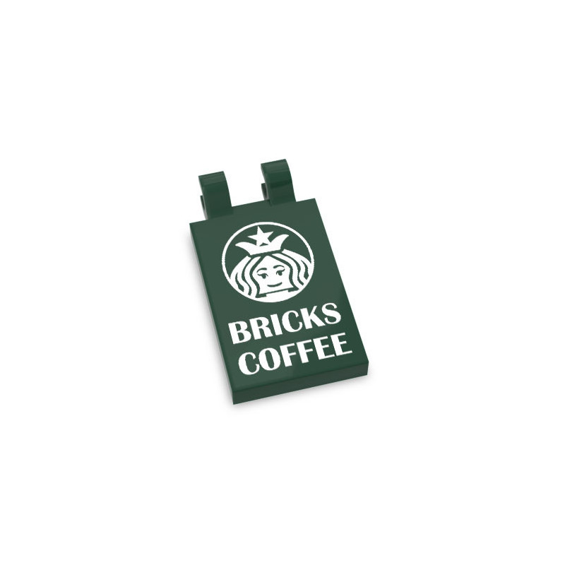 Enseigne "Bricks Coffee" imprimée sur Brique Lego® 2X3 avec Crochet - Earth Green