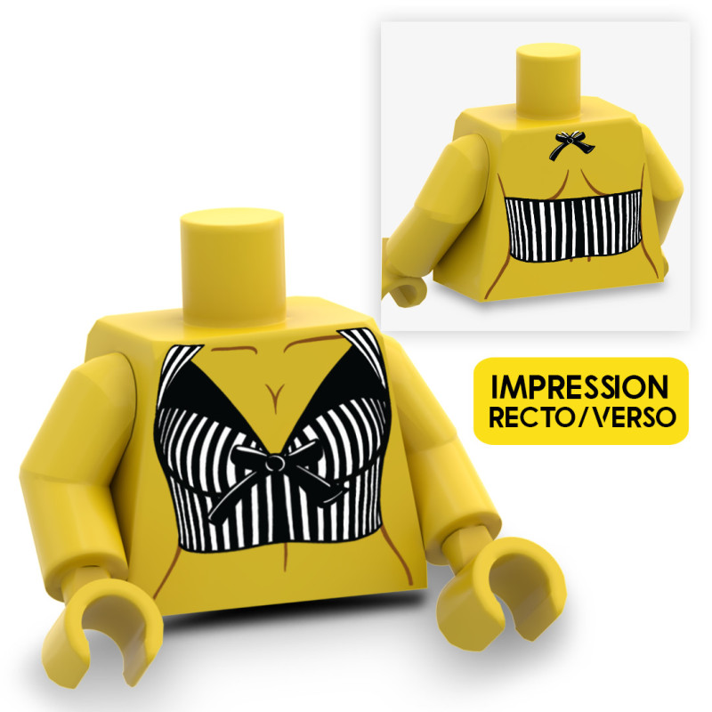 Female torso printed on Lego® Torso - Yellow