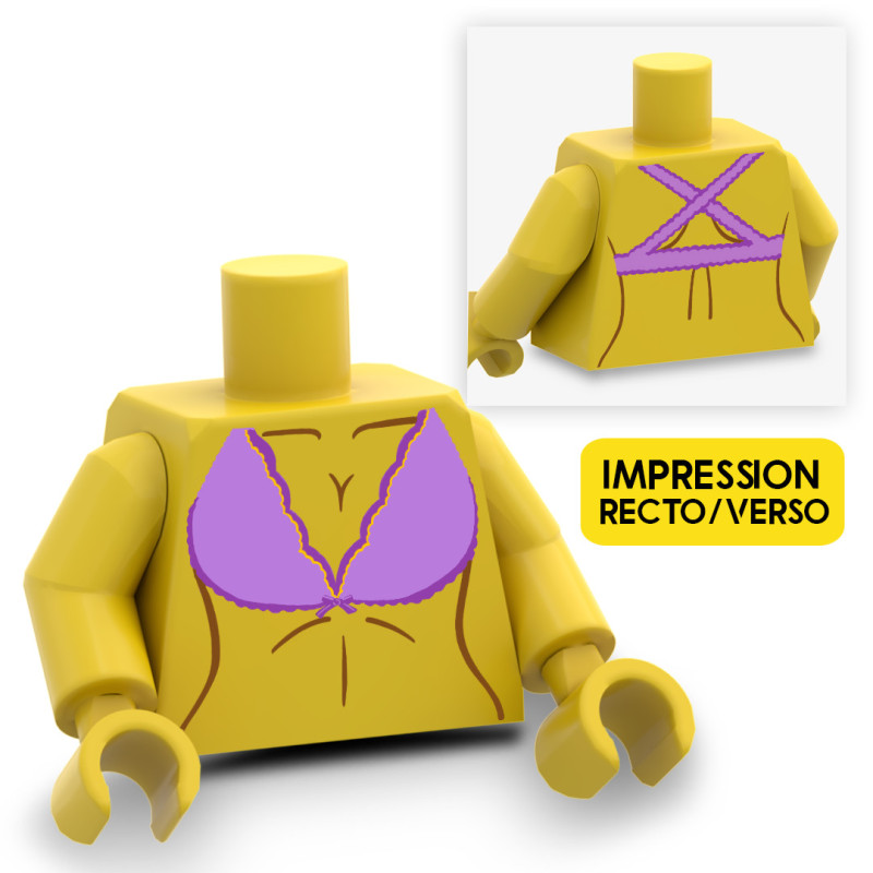 Female torso printed on Lego® Torso - Yellow