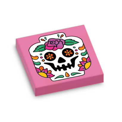 Tableau tête de mort mexicaine imprimée Plate Lego® 2X2 - Rose