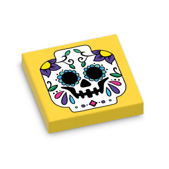 Plate Lego® 2X2 Printed Mexican Skull Board - Yellow
