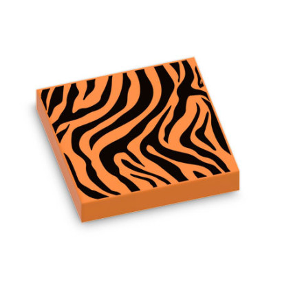 Motif tigré imprimé sur Brique plate Lego® 2X2 - Orange