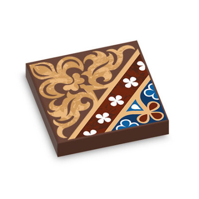 Tiles / Earthenware Medieval style printed on Brick Lego® 2X2 - Reddish Brown