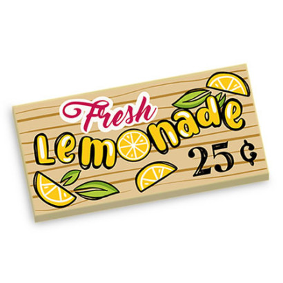 Lemonade Stand Sign printed on 2X4 Lego® Brick - Tan