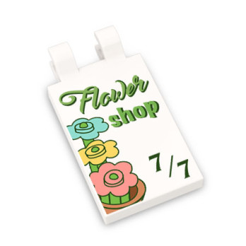 Enseigne "Flower Shop" imprimée sur Brique Lego® 2X3 avec Crochet - Blanc