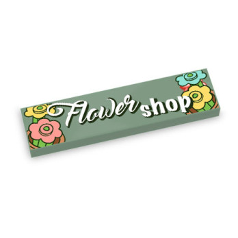 Banner "Flower Shop" printed on Lego® Brick 1X4 - Sand Green