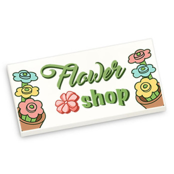 Panneau "Flower Shop" imprimé sur Brique Lego® 2X4 - Blanc