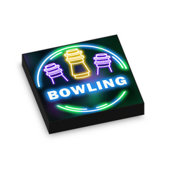 Panneau Neon "Bowling"  imprimée sur Brique Lego® 2X2 - Noir