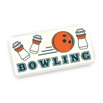 Panneau "Bowling" imprimé sur Brique Lego® 2X4 - Blanc