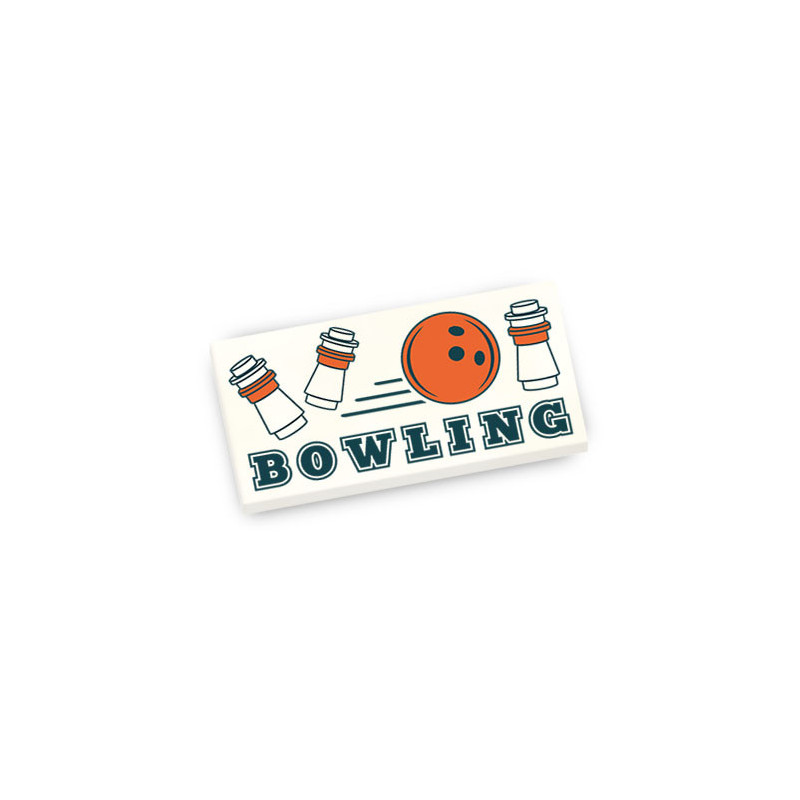 Panneau "Bowling" imprimé sur Brique Lego® 2X4 - Blanc