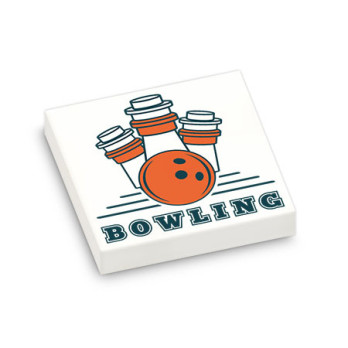 Bowling sign printed on 2X2 Lego® Brick - White