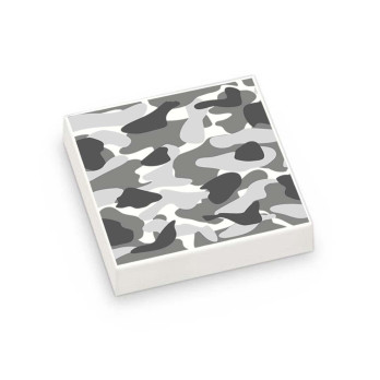 Motif militaire gris imprimé sur Brique Plate lisse Lego® 2x2 - Blanc