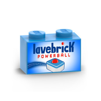 Dishwasher capsule box printed on Lego® Brick 1X2 - Dark Azur