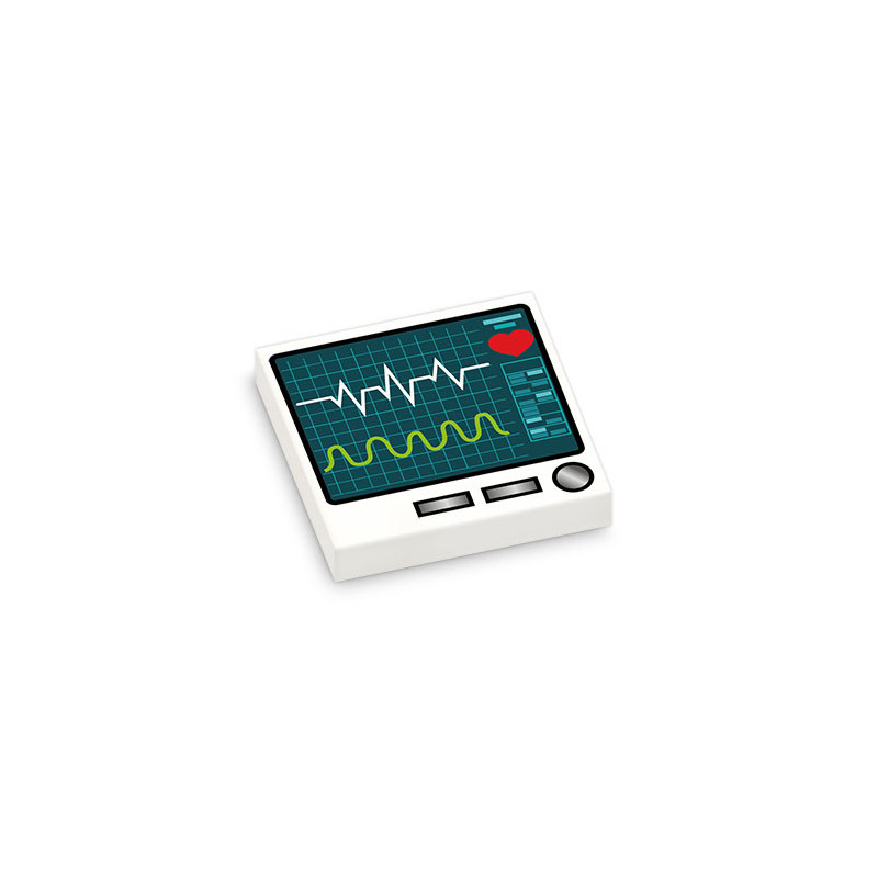 Screen Heart monitor printed on Lego® Brick 2X2 - White
