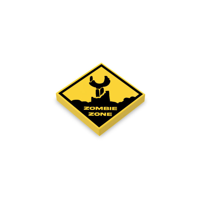 "Zombie Zone" sign printed on Lego® 2x2 Tile - Yellow