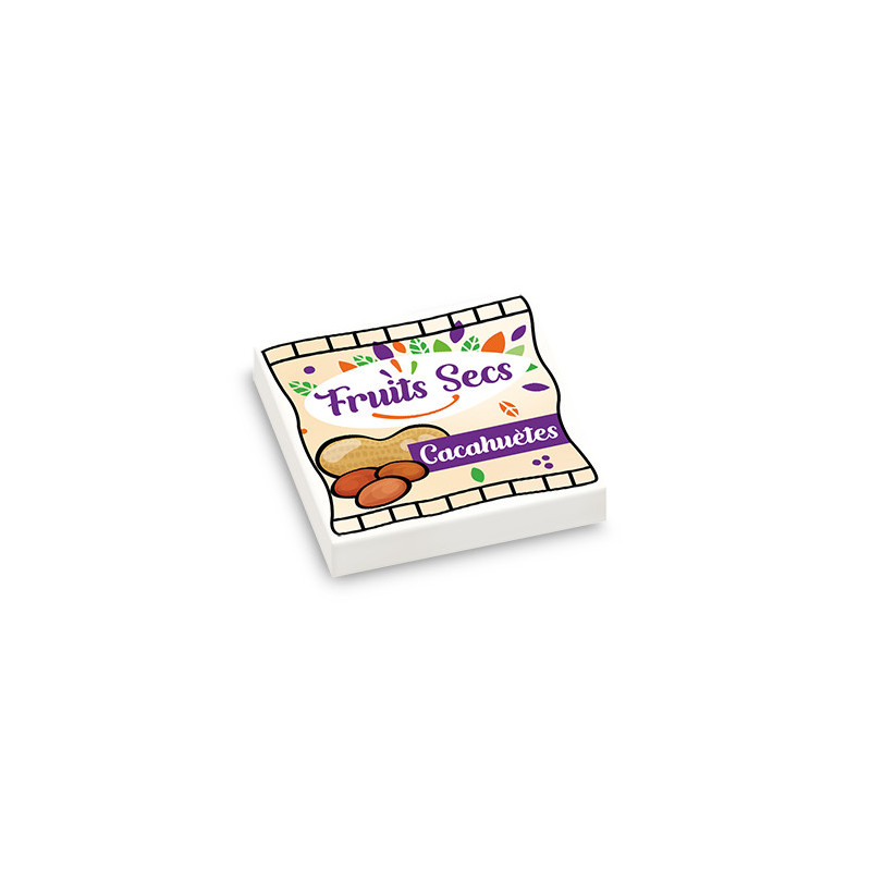 Paquet de cacahuètes imprimé sur Brique Lego® 2X2 - Blanc