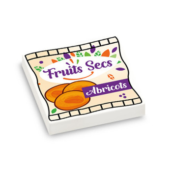 Paquet d'abricots séchés imprimé sur Brique Lego® 2X2 - Blanc