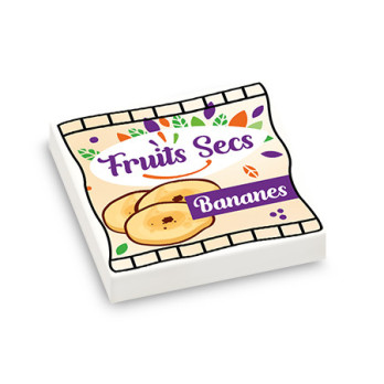 Paquet de Bananes séchées imprimé sur Brique Lego® 2X2 - Blanc
