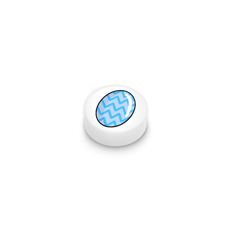 Oeuf de Pâques bleu imprimé sur brique Lego® 1x1 ronde - Blanc