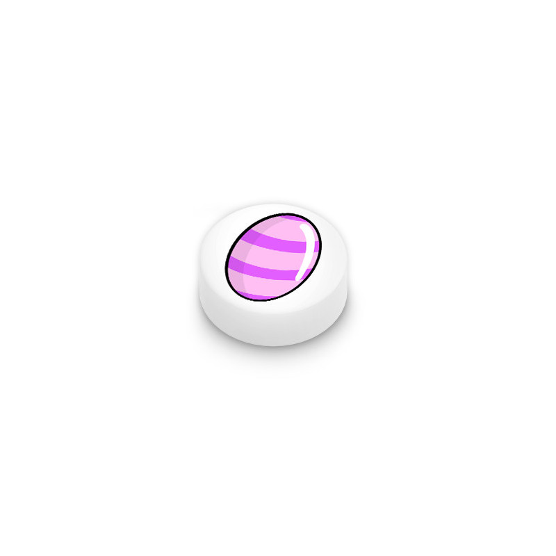 Oeuf de Pâques violet imprimé sur brique Lego® 1x1 ronde - Blanc