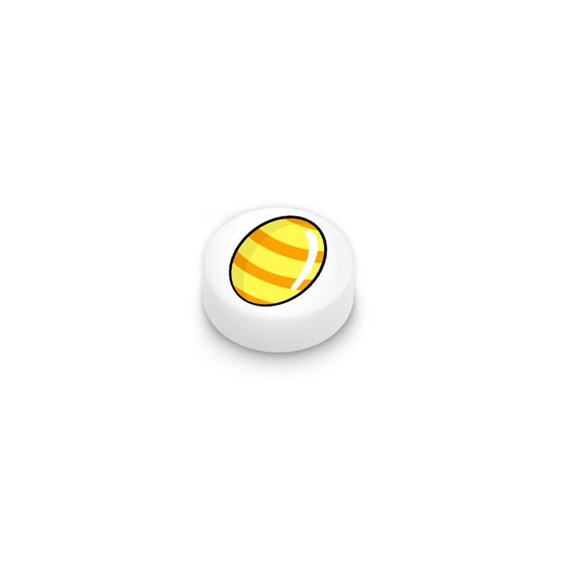 Oeuf de Pâques jaune imprimé sur brique Lego® 1x1 ronde - Blanc