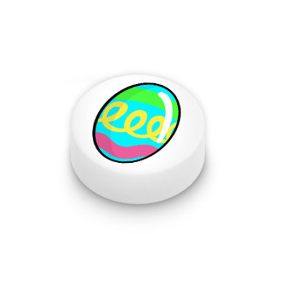 Colored Easter Egg Printed on Round 1x1 Lego® Brick - White
