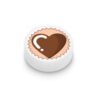 Chocolat cœur imprimé sur brique Lego® 1x1 ronde - Blanc