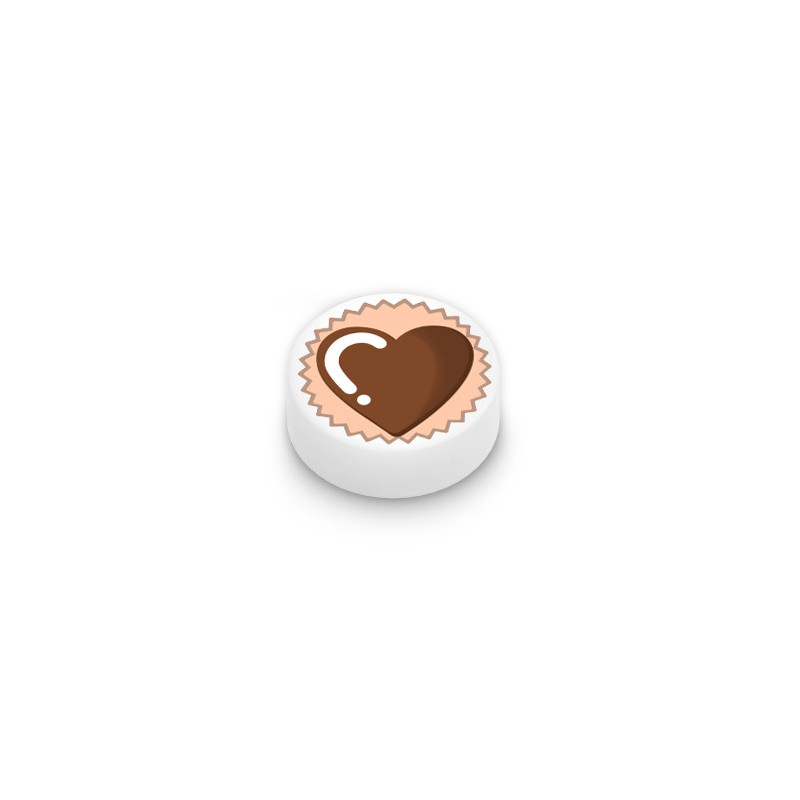 Chocolat cœur imprimé sur brique Lego® 1x1 ronde - Blanc