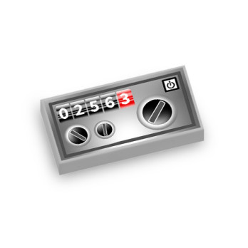 Tape Recorder Counter printed on Lego® Tile 1X2 - Medium Stone Grey