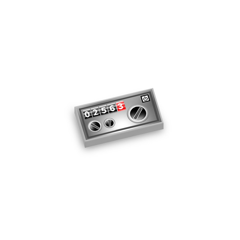 Tape Recorder Counter printed on Lego® Tile 1X2 - Medium Stone Grey