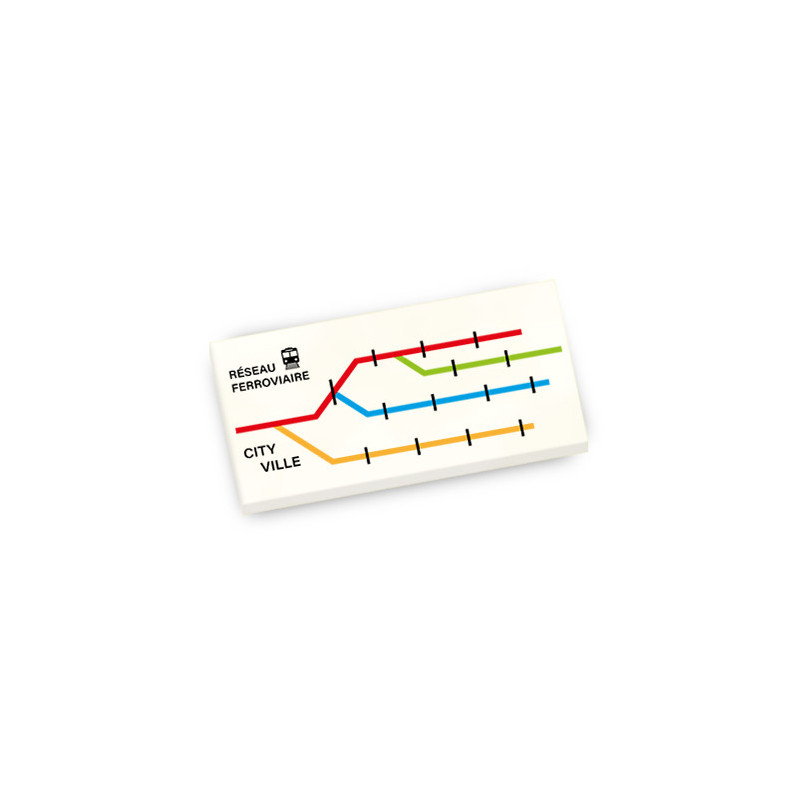 Carte Ferroviaire imprimée sur Brique Lego® 2X4 - Blanc