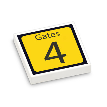 "Gates 4" Airport Signage printed on 2X2 Lego® Tile - White