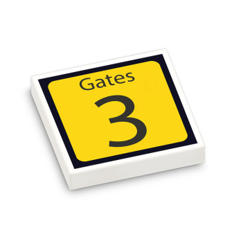 "Gates3" Airport Signage printed on 2X2 Lego® Tile - White