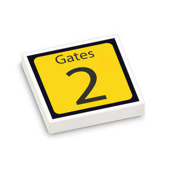 "Gates 2" Airport Signage printed on 2X2 Lego® Tile - White