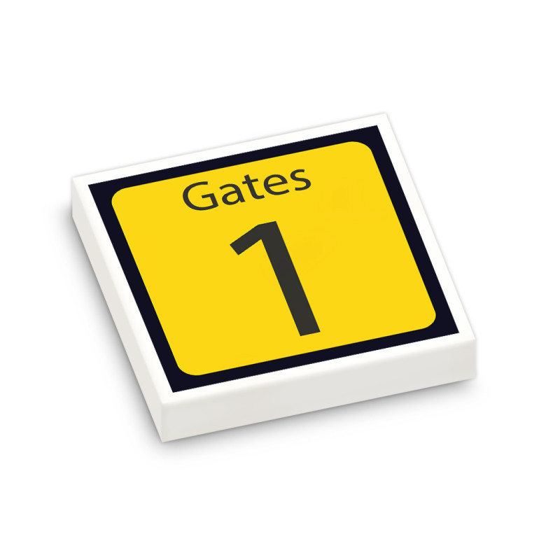 Signalisation Aéroport "Gates 1" imprimée sur Brique Lego® 2X2 - Blanc
