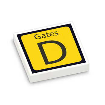 "Gates D" Airport Signage printed on 2X2 Lego® Tile - White