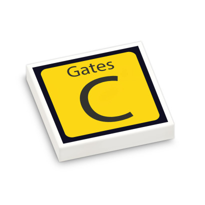 Signalisation Aéroport "Gates C" imprimée sur Brique Lego® 2X2 - Blanc