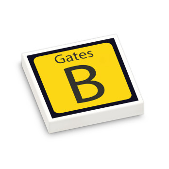 "Gates B" Airport Signage printed on 2X2 Lego® Tile - White