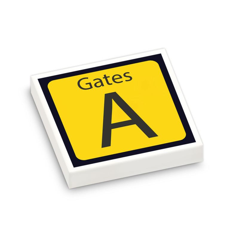 "Gates A" Airport Signage printed on 2X2 Lego® Tile - White